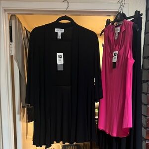 Black Cardigan and Pink Dress Set